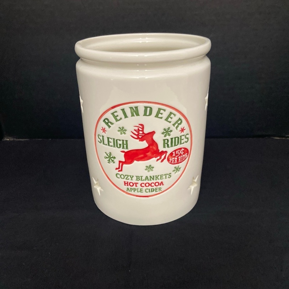 Ashland Christmas Reindeer Candle Holder Jar Canister Vase Seasonal 7.5" H